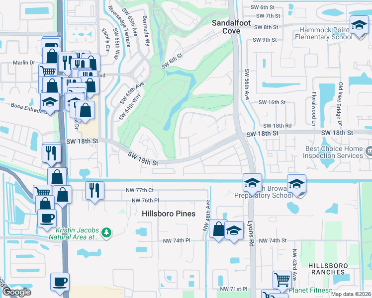 map of restaurants, bars, coffee shops, grocery stores, and more near 23287 Southwest 60th Avenue in Boca Raton