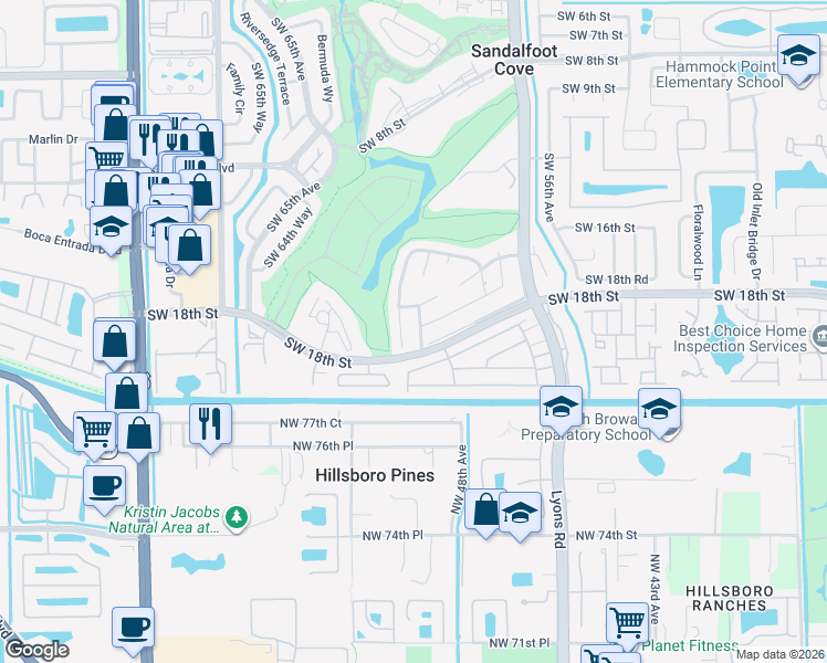 map of restaurants, bars, coffee shops, grocery stores, and more near 23287 Southwest 60th Avenue in Boca Raton