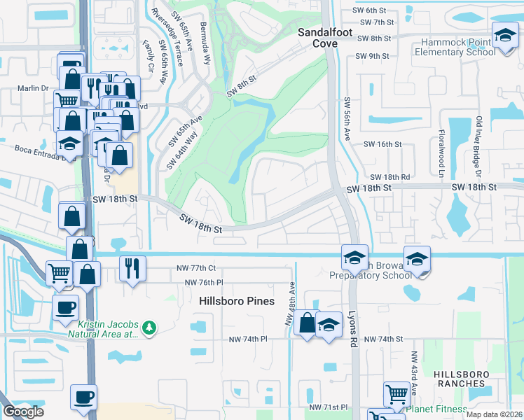 map of restaurants, bars, coffee shops, grocery stores, and more near 23223 Southwest 61st Avenue in Boca Raton