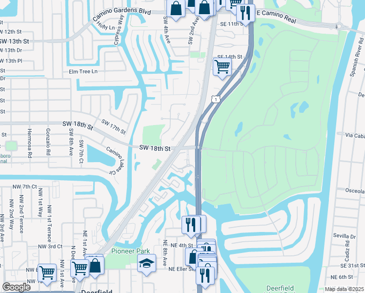map of restaurants, bars, coffee shops, grocery stores, and more near 1 Royal Palm Way in Boca Raton