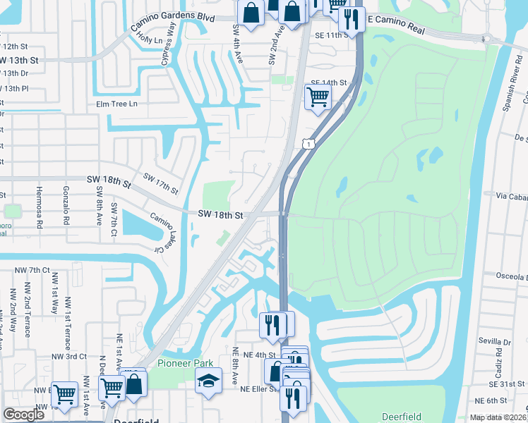 map of restaurants, bars, coffee shops, grocery stores, and more near 1750 Southwest 2nd Avenue in Boca Raton