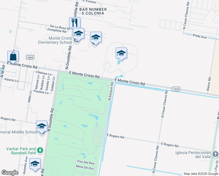 map of restaurants, bars, coffee shops, grocery stores, and more near 9 North Kenyon Road in Edinburg