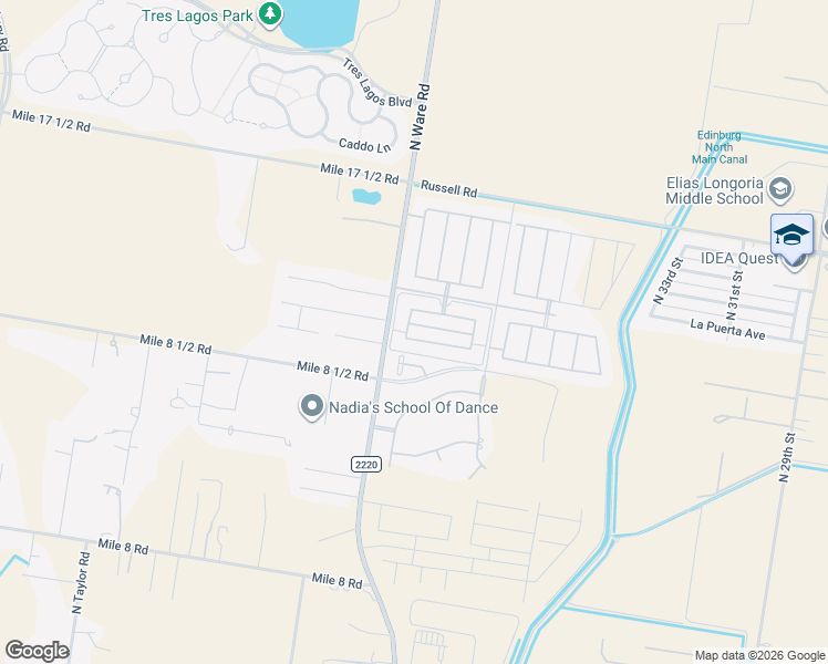 map of restaurants, bars, coffee shops, grocery stores, and more near 4021 Northern Lights Avenue in Edinburg
