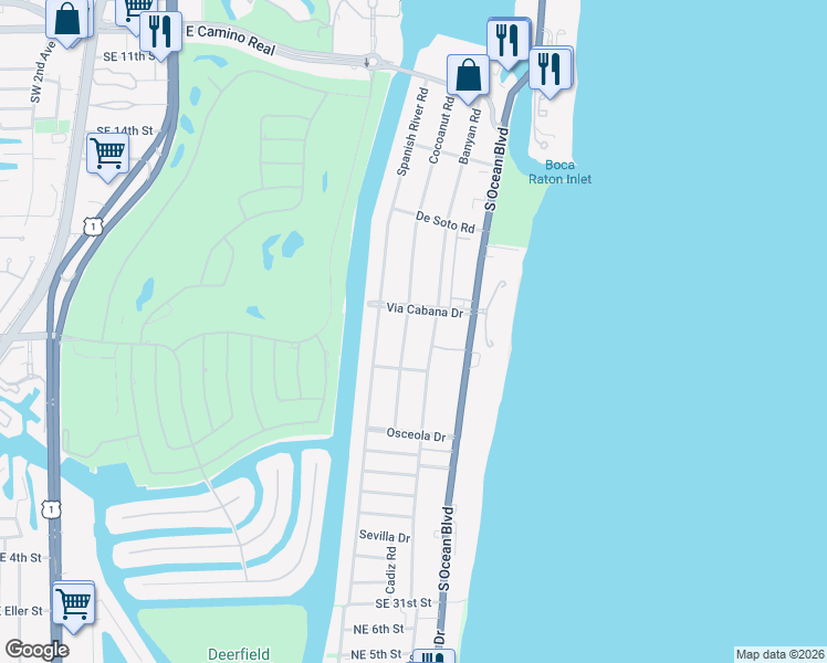 map of restaurants, bars, coffee shops, grocery stores, and more near 1301 Cocoanut Road in Boca Raton
