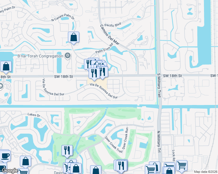 map of restaurants, bars, coffee shops, grocery stores, and more near 5955 Michaux Street in Boca Raton