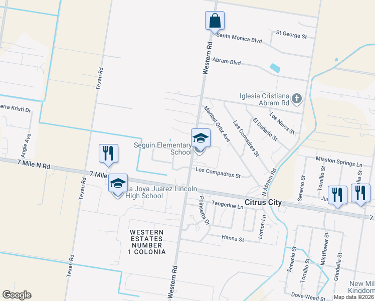 map of restaurants, bars, coffee shops, grocery stores, and more near 8587 Western Road in Mission