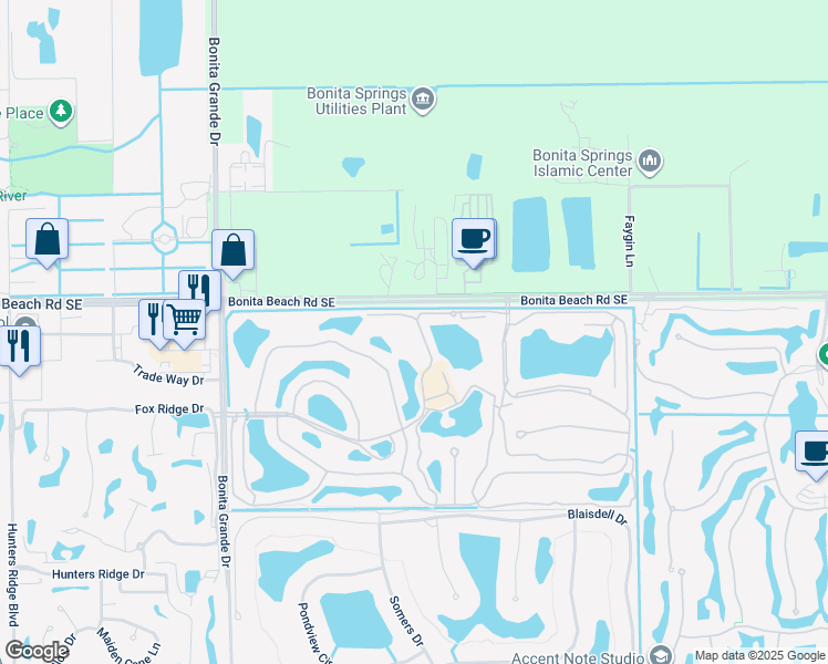 map of restaurants, bars, coffee shops, grocery stores, and more near 13632 Worthington Way in Bonita Springs