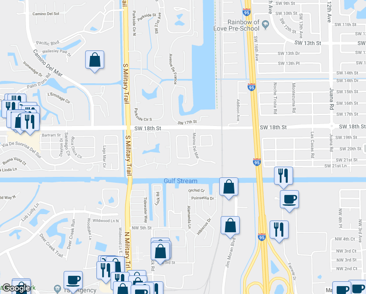 map of restaurants, bars, coffee shops, grocery stores, and more near 5180 Deerhurst Crescent Circle in Boca Raton