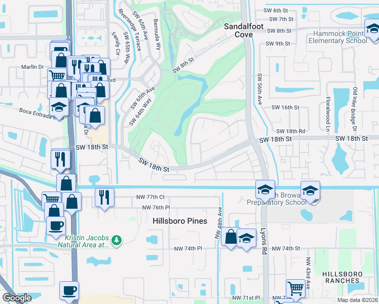 map of restaurants, bars, coffee shops, grocery stores, and more near 23223 Southwest 61st Avenue in Boca Raton