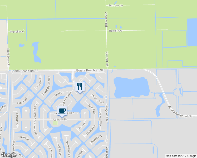 map of restaurants, bars, coffee shops, grocery stores, and more near 15517 Fan Tail Circle in Bonita Springs