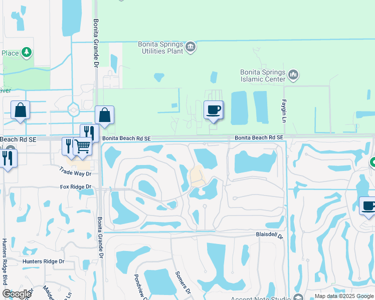 map of restaurants, bars, coffee shops, grocery stores, and more near 13632 Worthington Way in Bonita Springs