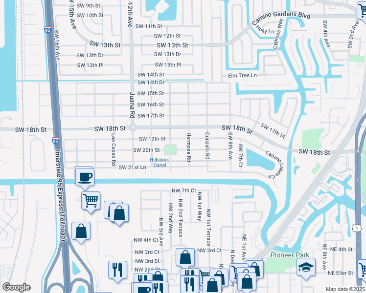 map of restaurants, bars, coffee shops, grocery stores, and more near 1020 Southwest 19th Street in Boca Raton