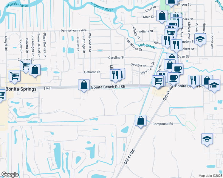 map of restaurants, bars, coffee shops, grocery stores, and more near 28000 Caballero Way in Bonita Springs
