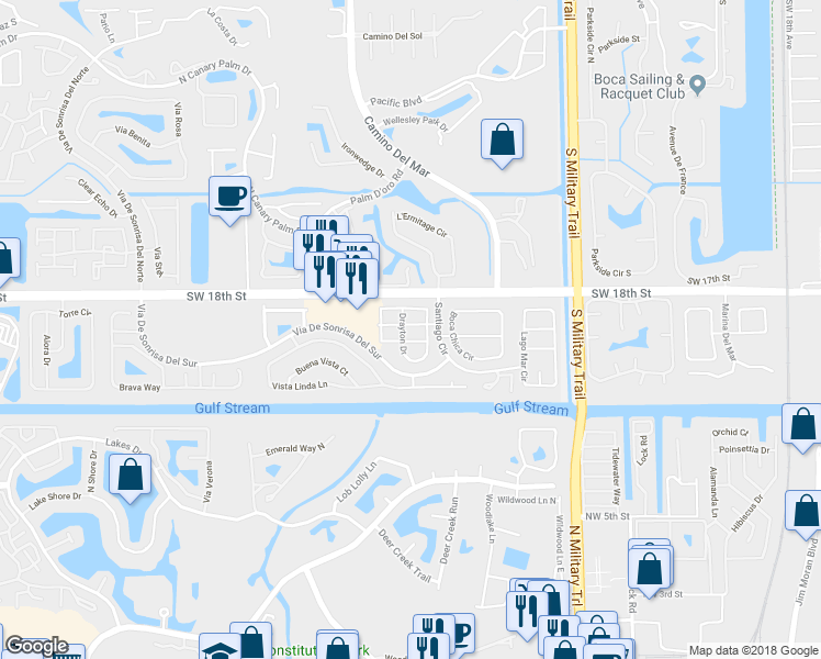 map of restaurants, bars, coffee shops, grocery stores, and more near 5871 Catesby Street in Boca Raton