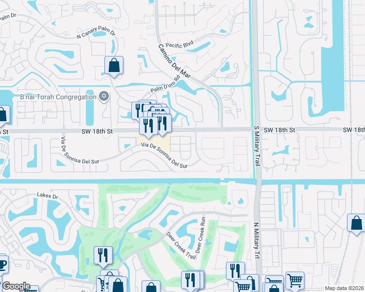 map of restaurants, bars, coffee shops, grocery stores, and more near 5871 Catesby Street in Boca Raton