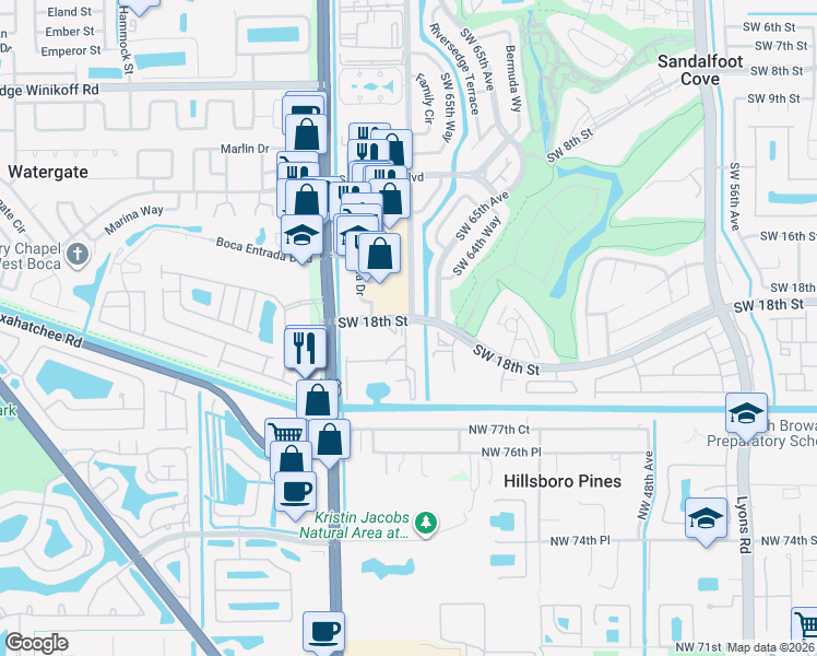 map of restaurants, bars, coffee shops, grocery stores, and more near 9825 Southwest 18th Street in Boca Raton