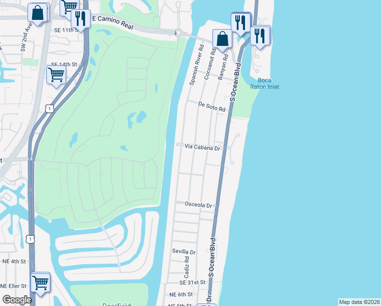 map of restaurants, bars, coffee shops, grocery stores, and more near 1301 Cocoanut Road in Boca Raton