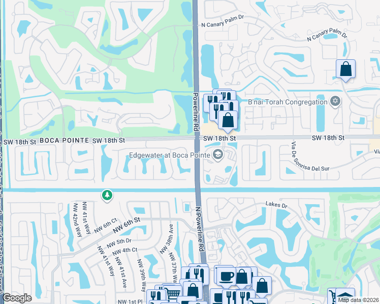 map of restaurants, bars, coffee shops, grocery stores, and more near in Boca Del Mar