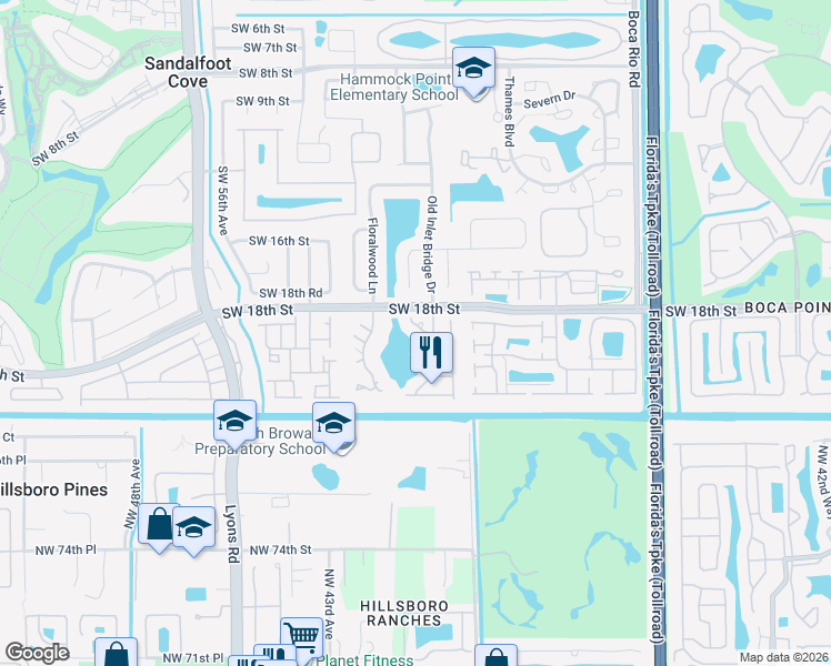 map of restaurants, bars, coffee shops, grocery stores, and more near 8595 Jared Way in Boca Raton