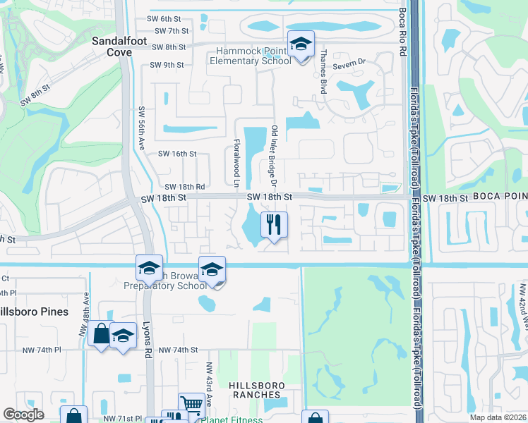 map of restaurants, bars, coffee shops, grocery stores, and more near 8595 Jared Way in Boca Raton