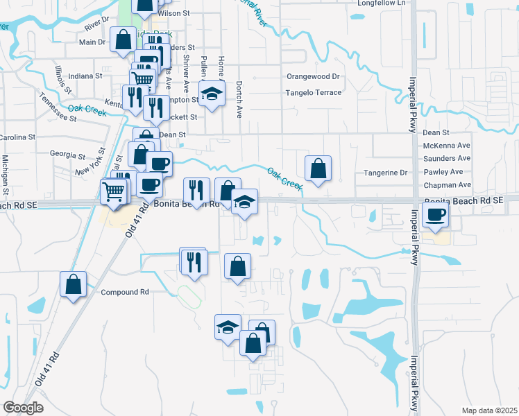map of restaurants, bars, coffee shops, grocery stores, and more near 10911 Bonita Beach Road Southeast in Bonita Springs