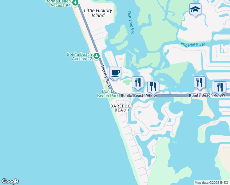 map of restaurants, bars, coffee shops, grocery stores, and more near 1030 Hickory Boulevard in Bonita Springs