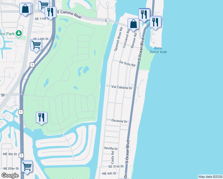 map of restaurants, bars, coffee shops, grocery stores, and more near 1301 Cocoanut Road in Boca Raton