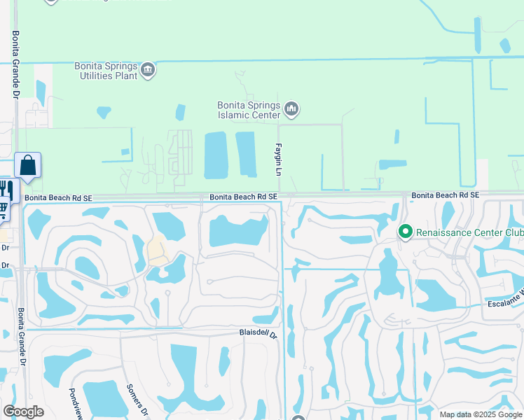 map of restaurants, bars, coffee shops, grocery stores, and more near 14011 Bonita Beach Road Southeast in Bonita Springs