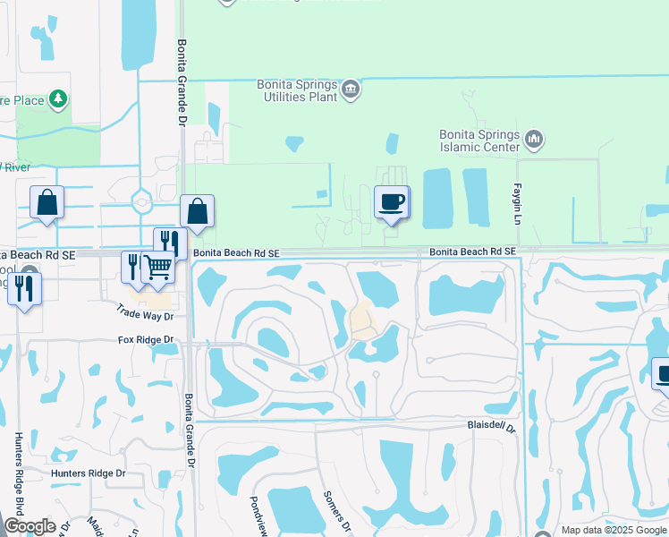 map of restaurants, bars, coffee shops, grocery stores, and more near 13632 Worthington Way in Bonita Springs