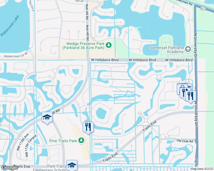 map of restaurants, bars, coffee shops, grocery stores, and more near 10293 Emerson Street in Parkland