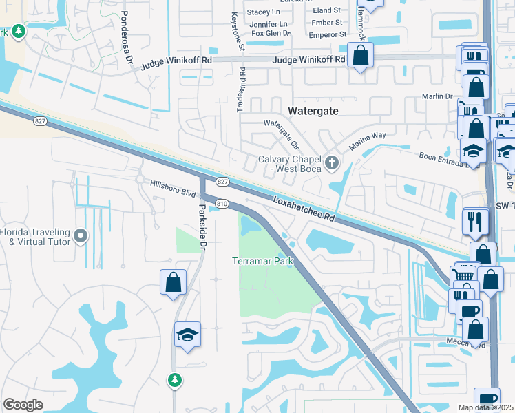 map of restaurants, bars, coffee shops, grocery stores, and more near 6769 Northwest 81st Court in Parkland