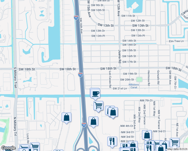 map of restaurants, bars, coffee shops, grocery stores, and more near 1480 Southwest 19th Street in Boca Raton