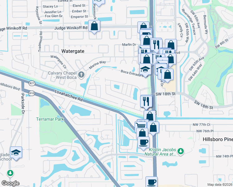 map of restaurants, bars, coffee shops, grocery stores, and more near 10246 Breezeway Place in Boca Raton