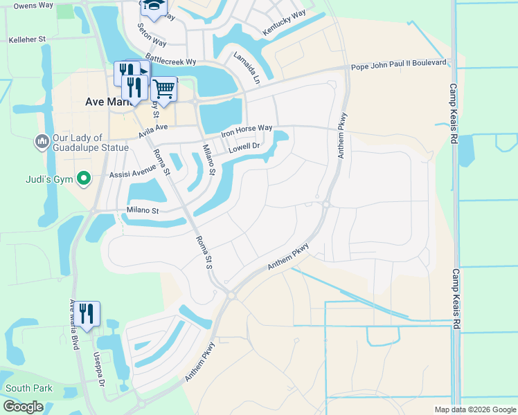 map of restaurants, bars, coffee shops, grocery stores, and more near 5119 Genoa Street in Ave Maria