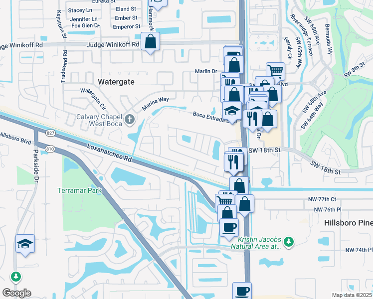 map of restaurants, bars, coffee shops, grocery stores, and more near 10246 Breezeway Place in Boca Raton