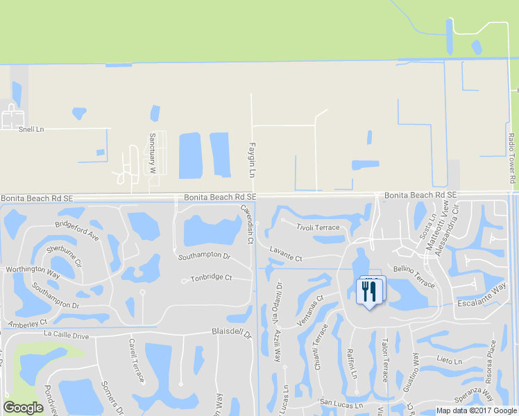 map of restaurants, bars, coffee shops, grocery stores, and more near 14011 Bonita Beach Road Southeast in Bonita Springs