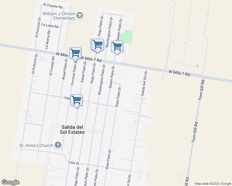 map of restaurants, bars, coffee shops, grocery stores, and more near 17709 Date Palm Drive in Penitas