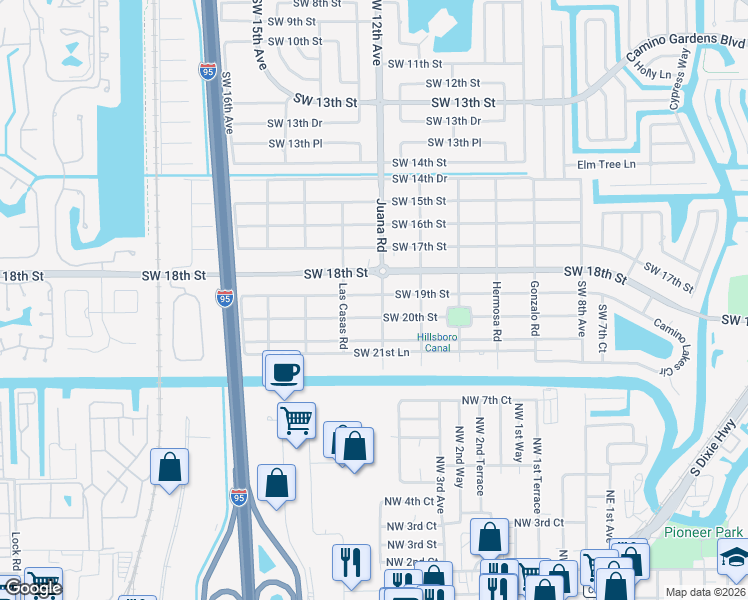 map of restaurants, bars, coffee shops, grocery stores, and more near 1990 Juana Road in Boca Raton