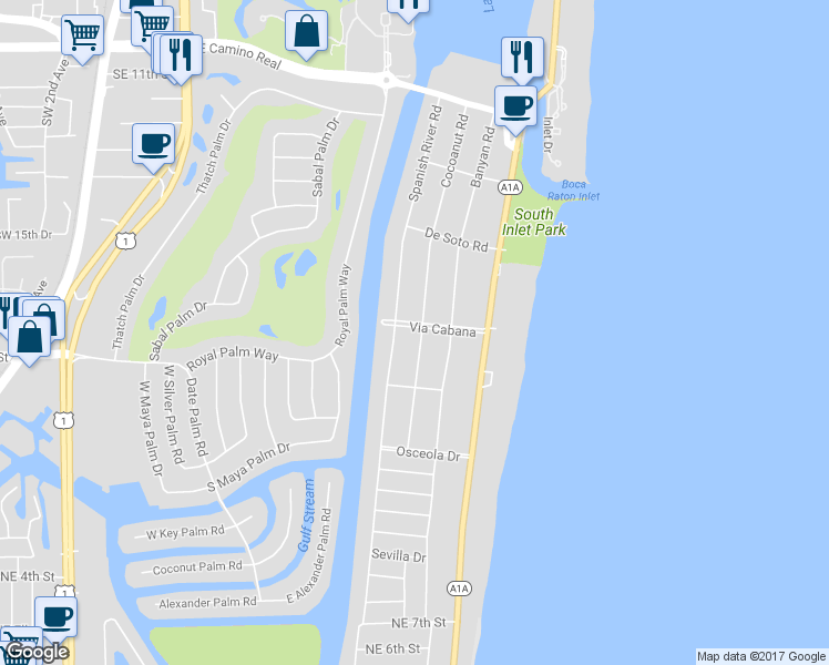 map of restaurants, bars, coffee shops, grocery stores, and more near 1301 Cocoanut Road in Boca Raton