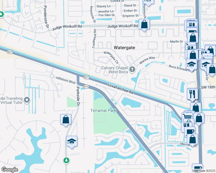 map of restaurants, bars, coffee shops, grocery stores, and more near 6769 Northwest 81st Court in Parkland
