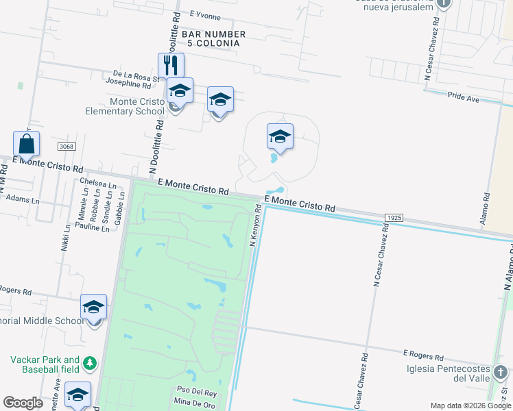 map of restaurants, bars, coffee shops, grocery stores, and more near 9 North Kenyon Road in Edinburg