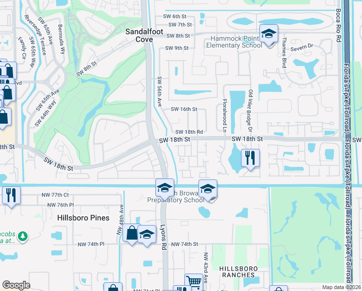 map of restaurants, bars, coffee shops, grocery stores, and more near 8985 Southwest 19th Street in Boca Raton