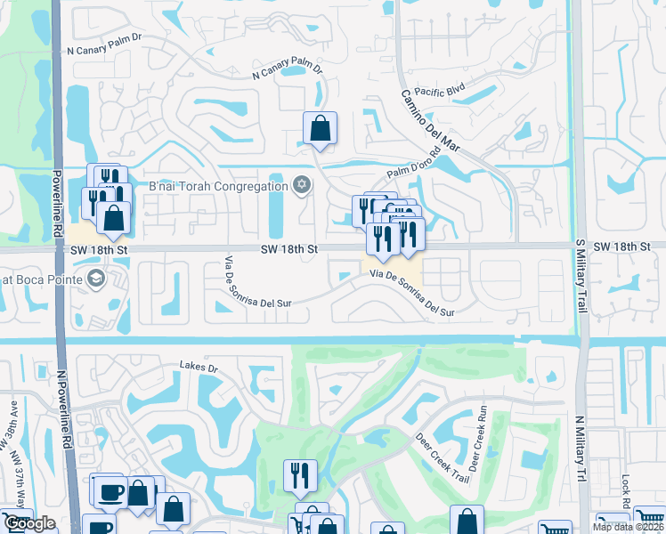 map of restaurants, bars, coffee shops, grocery stores, and more near 23298 La Vida Way in Boca Raton
