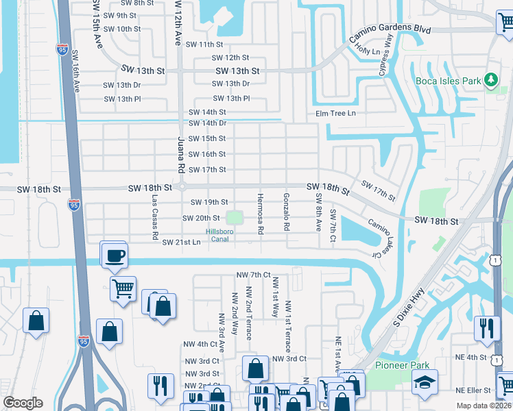 map of restaurants, bars, coffee shops, grocery stores, and more near 1020 Southwest 19th Street in Boca Raton