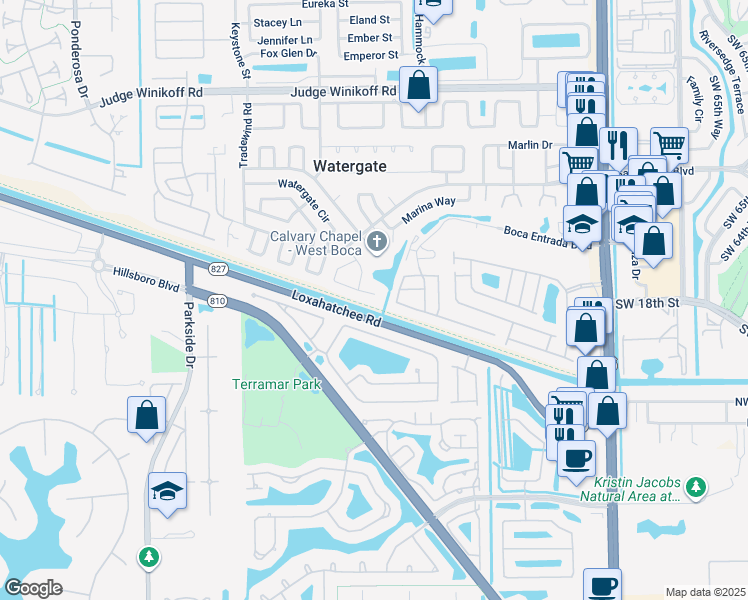 map of restaurants, bars, coffee shops, grocery stores, and more near 10625 Shore Drive in Boca Raton