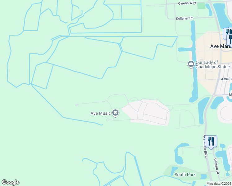 map of restaurants, bars, coffee shops, grocery stores, and more near Chandler Way in Ave Maria