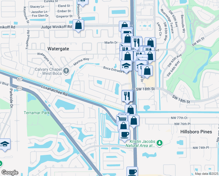 map of restaurants, bars, coffee shops, grocery stores, and more near 23344 Sunview Way in Boca Raton