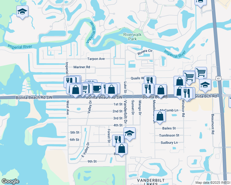 map of restaurants, bars, coffee shops, grocery stores, and more near 27694 Imperial River Rd in Bonita Springs