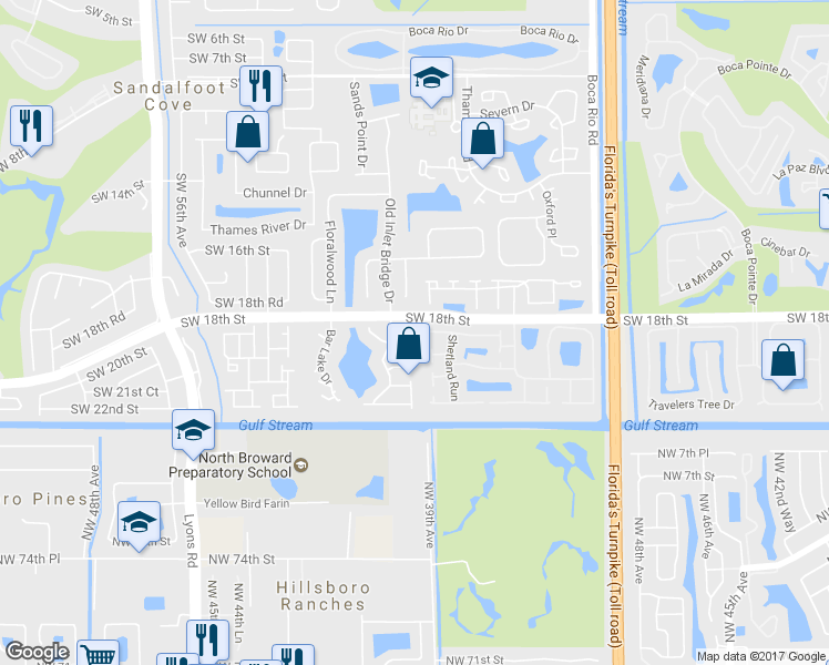 map of restaurants, bars, coffee shops, grocery stores, and more near 23220 Sedawie Drive in Boca Raton