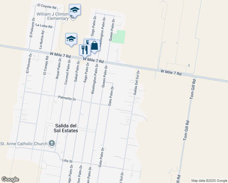 map of restaurants, bars, coffee shops, grocery stores, and more near 17708 Date Palm Drive in Penitas